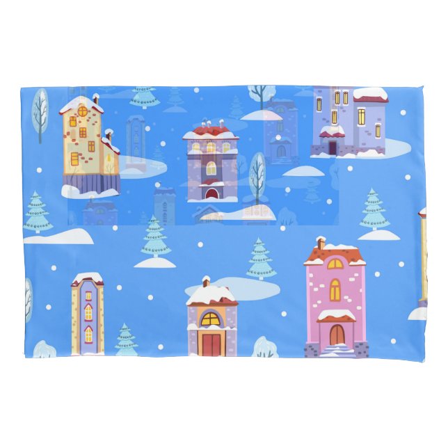 Funda De Cojín Patrón de Nieve Escandinavo de Casas de Invierno (Anverso)