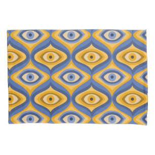 Funda De Cojín Patrón de ojo psicodélico amarillo índigo azul