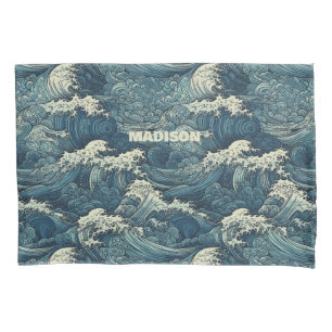 Funda De Cojín Patrón de ondas de nombre personalizadas