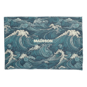 Funda De Cojín Patrón de ondas de nombre personalizadas