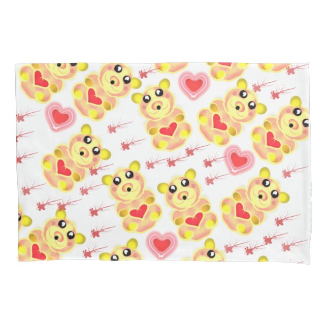 Funda De Cojín Patrón de osito corazón para guardería (Anverso)