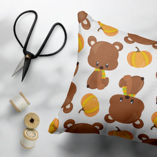 Funda De Cojín Patrón De Osos, Osos Cubiertos, Caída, Calabazas