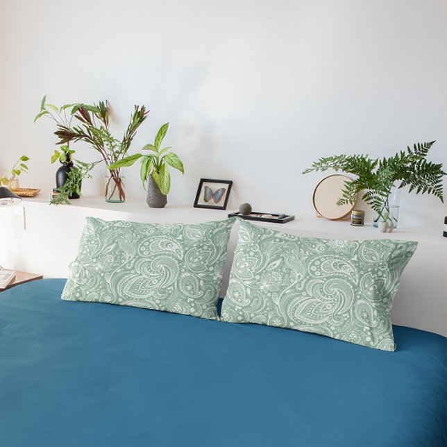 Funda De Cojín Patrón de paisley blanco y verde sabio (Subido por el creador)