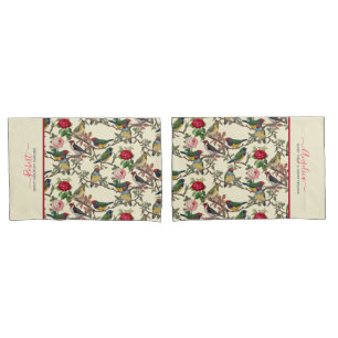 Funda De Cojín Patrón de pájaros retro de cuaderno de chintzy vic