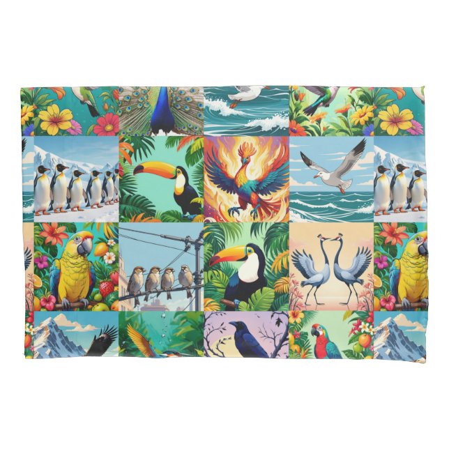 Funda De Cojín Patrón de parches de pájaros (Anverso)