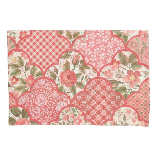 Funda De Cojín Patrón de parchwork floral de Rosas Pastel (Anverso)