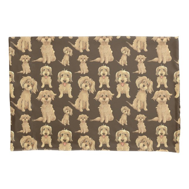 Funda De Cojín Patrón de perro Marrón labradoodle goldendoodle (Anverso)