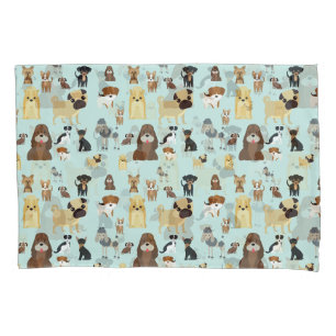 Funda De Cojín patrón de perros de fondo azul claro.
