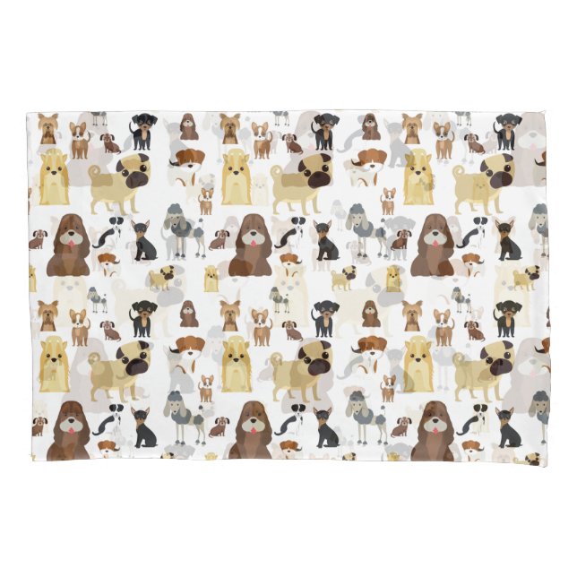 Funda De Cojín patrón de perros de fondo blanco. (Anverso)