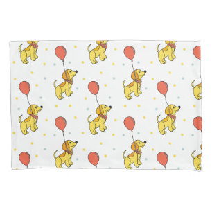Funda De Cojín Patrón de Perros Felices con Globos