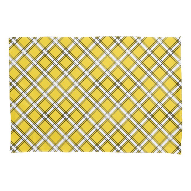 Funda De Cojín Patrón de plaqueta amarillo y blanco (Anverso)