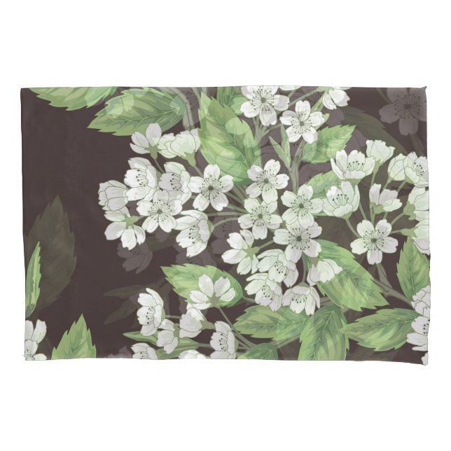 Funda De Cojín Patrón de primavera, ramas verdes sin fisuras. (Anverso)