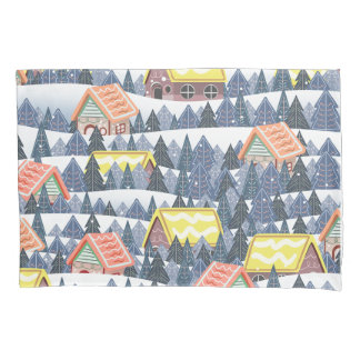 Funda De Cojín Patrón de pueblo de Navidades Snowley