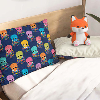 Funda De Cojín Patrón de Pulpo Adorable en Azul