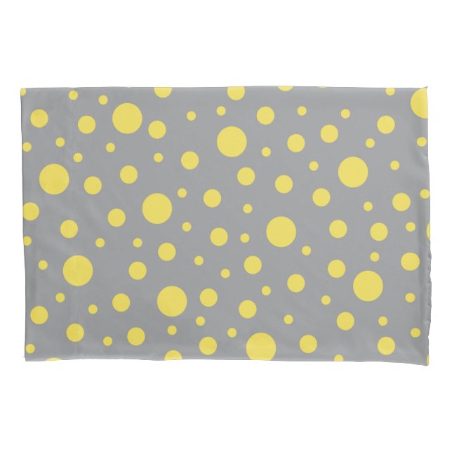 Funda De Cojín Patrón de puntos polacos Gris amarillo (Anverso)