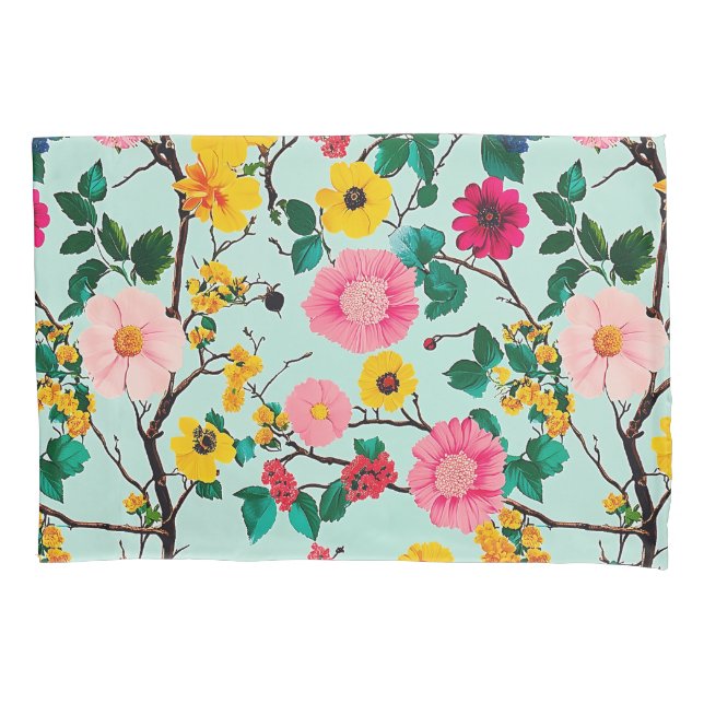 Funda De Cojín Patrón de ramas florales vibrantes (Anverso)