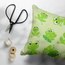 Funda De Cojín Patrón de rana, ranas cortas, ranas verdes, prínci