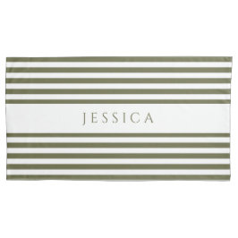 Funda De Cojín Patrón de rayas de color verde oliva y blanco Pill