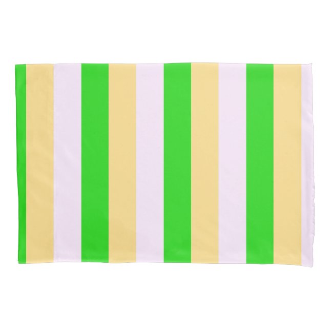 Funda De Cojín Patrón de rayas verdes, blancas y naranjas (Anverso)