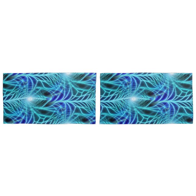 Funda De Cojín Patrón de repetición de fractal luminoso azul eléc (Anverso - Set)