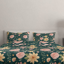 Funda De Cojín Patrón de Rosa de flores silvestres verdes de esme