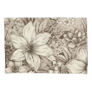 Funda De Cojín Patrón de Sepia Floral Vintage (3)