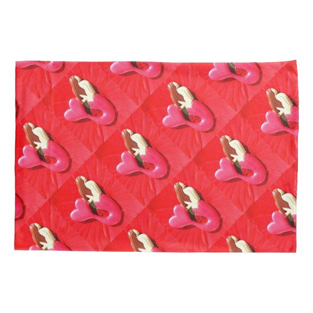 Funda De Cojín patrón de sirenas de cola roja (Reverso)