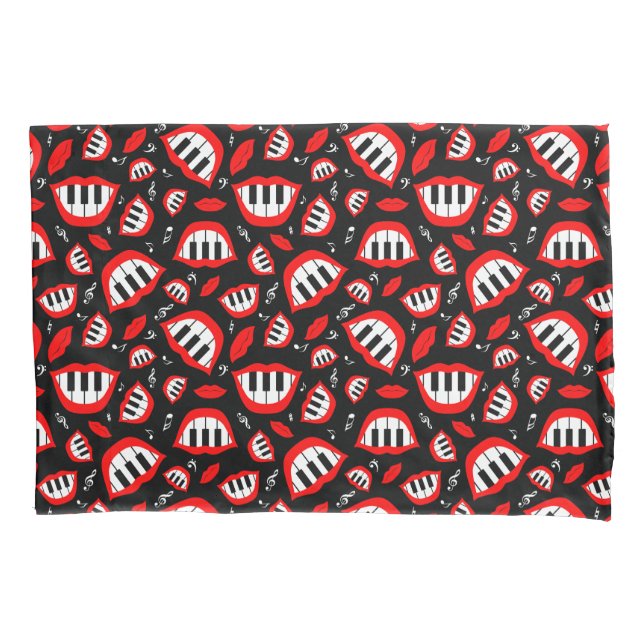 Funda De Cojín Patrón de sonrisa en piano sobre fondo negro (Anverso)