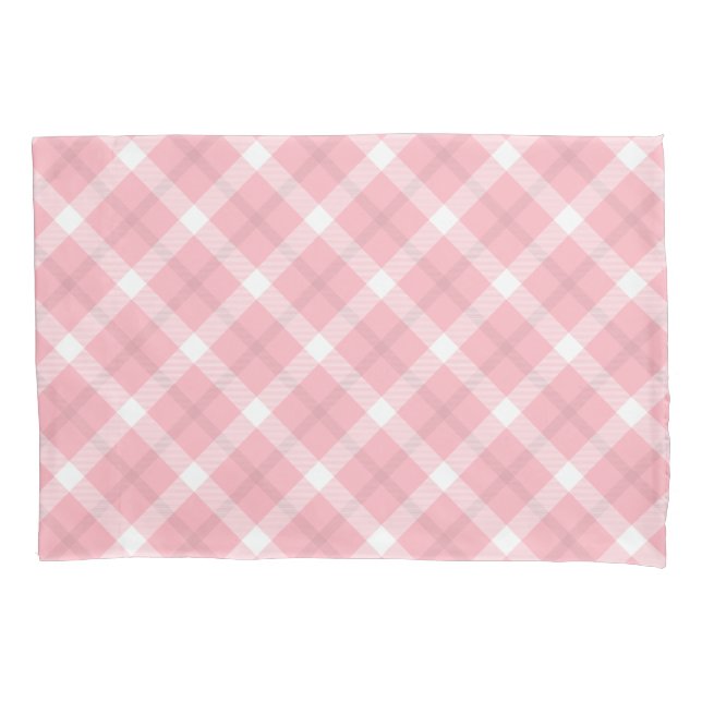 Funda De Cojín Patrón De Tartán Rosa Y Blanco (Anverso)