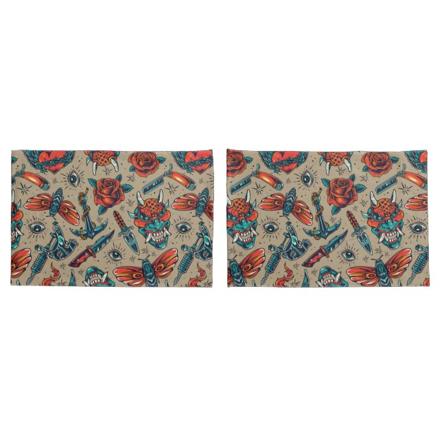 Funda De Cojín Patrón de tatuaje retro (Reverso-Set)