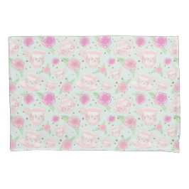 Funda De Cojín Patrón de tazas de té de Shabby Chic Rosa