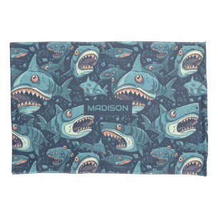 Funda De Cojín Patrón de tiburones de nombre personalizado