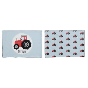 Funda De Cojín Patrón de tractor rojo del niño con nombre de ni