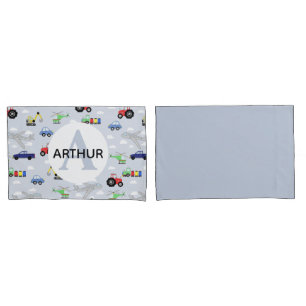 Funda De Cojín Patrón de transporte de niños Monograma Nombre de