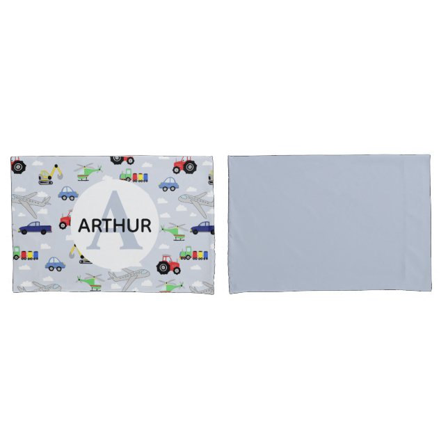 Funda De Cojín Patrón de transporte de niños Monograma Nombre de  (Anverso - Set)