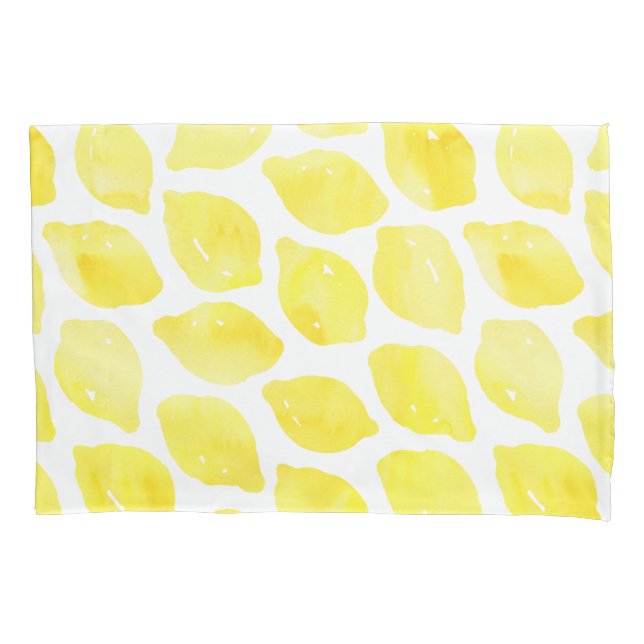 Funda De Cojín Patrón de verano blanco amarillo limón (Anverso)