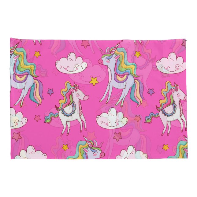 Funda De Cojín Patrón divertido de unicornio (Reverso-derecho)