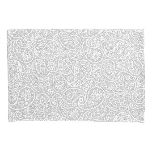 Funda De Cojín Patrón Elegante De Paisley Blanco Y Gris Claro (Anverso)
