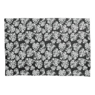 Funda De Cojín Patrón en negro y blanco: geckos y hojas