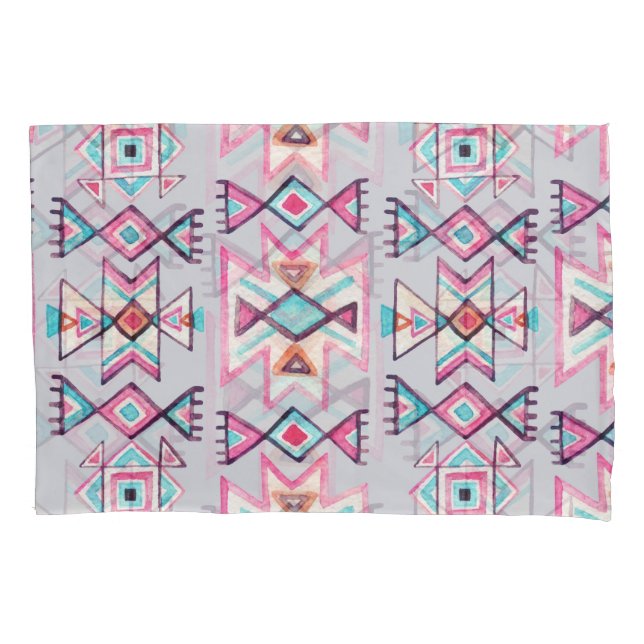 Funda De Cojín Patrón étnico geométrico, acuarela tribal. (Anverso)
