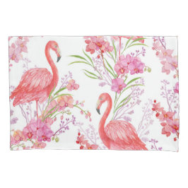 Funda De Cojín Patrón Flamingo rosa almohada blanca