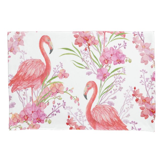 Funda De Cojín Patrón Flamingo rosa almohada blanca (Anverso)