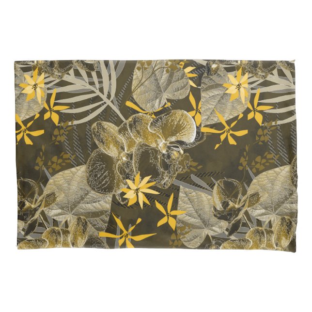 Funda De Cojín Patrón floral acuarela amarillo-marrón.  (Anverso)