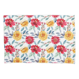 Funda De Cojín Patrón floral alegre de acuarela en rosa amarilla