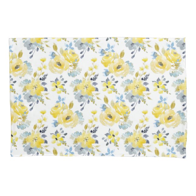 Funda De Cojín Patrón floral amarillo acuarela (Anverso)