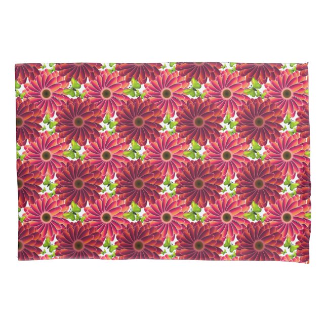 Funda De Cojín Patrón floral atrevido con mariposas | Rojo vibran (Anverso)