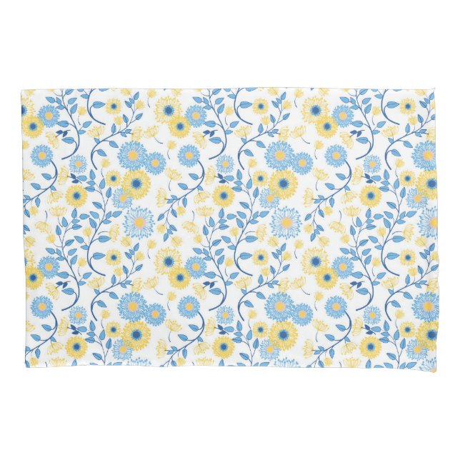 Funda De Cojín Patrón floral azul amarillo amarillo anaranjado (Anverso)