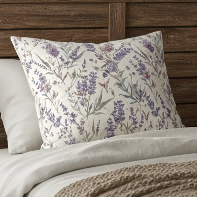 Funda De Cojín Patrón floral botánico boho de lavanda de flor sil (Subido por el creador)