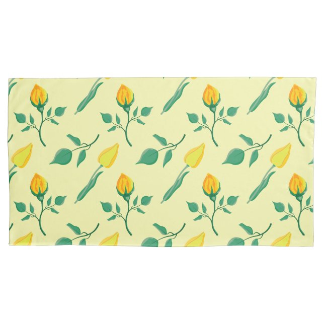 Funda De Cojín Patrón floral con flores amarillas de rosa y tulip (Anverso-izquierdo)