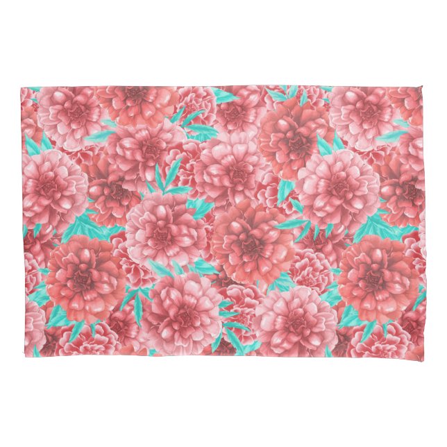 Funda De Cojín Patrón floral coral (Anverso-izquierdo)
